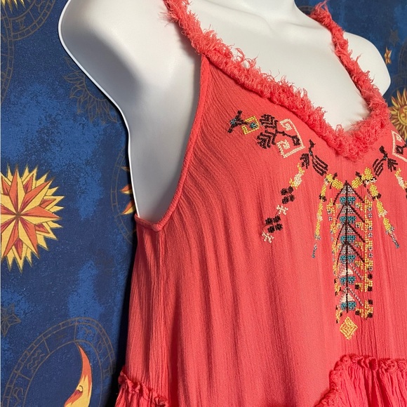 Free People Coral Meadow Ballerina Embroidered ruffle tank XS - Picture 8 of 11
